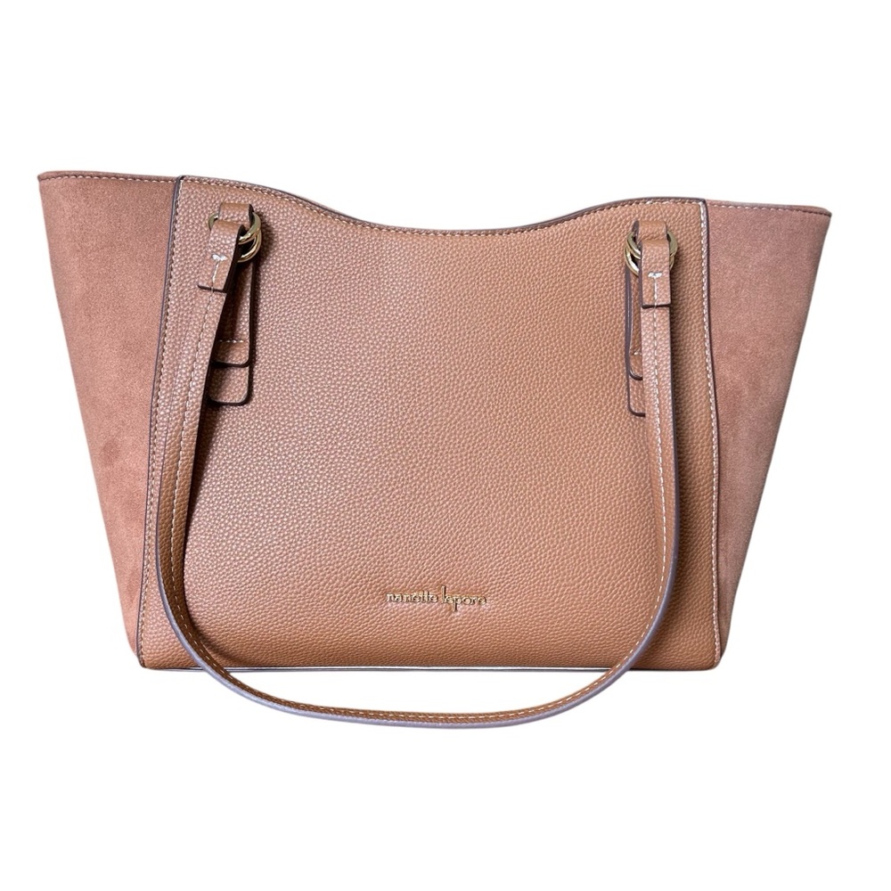 Nanette Lepore Handbag Purse Faux Leather Suede Mid Size Caramel Zip Top Bag EUC - Picture 7 of 12